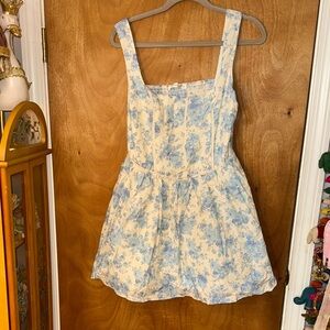 Altar'd State Blue and Cream Floral Square-Neck Dress